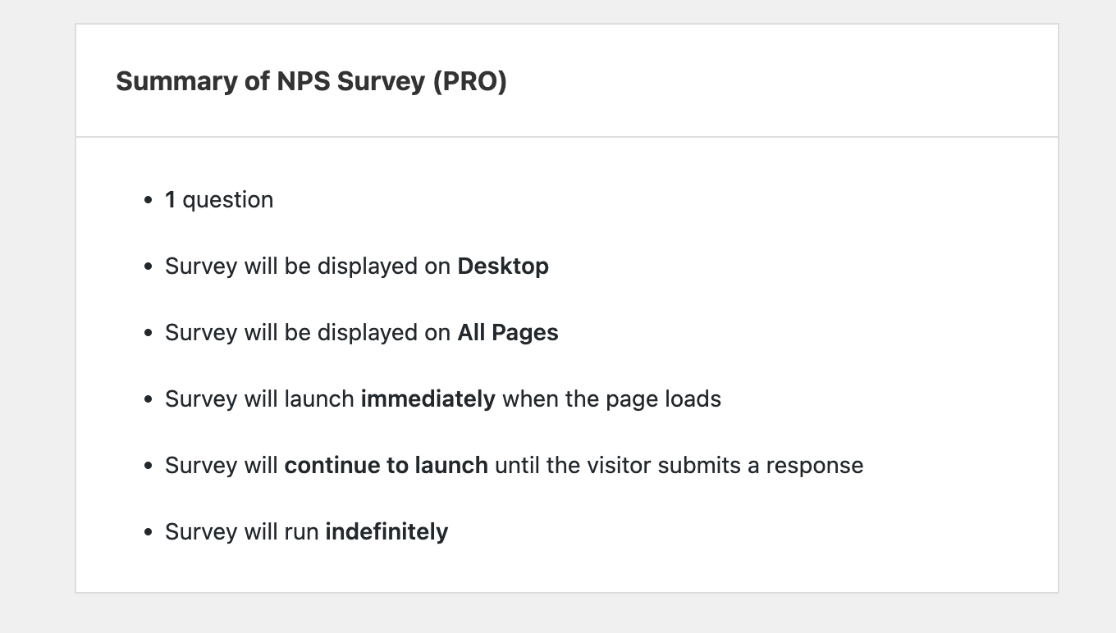 NPS survey summary