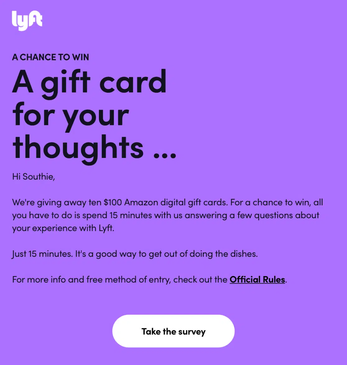 Customer satisfaction survey examples - Lyft