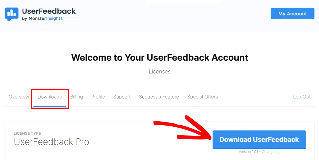 download userfeedback from account