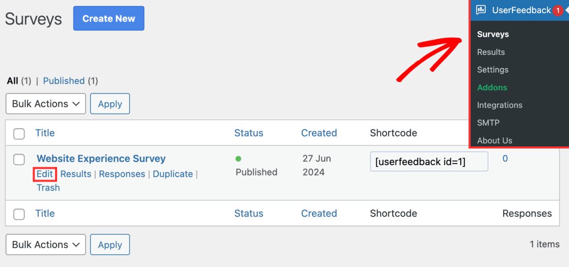 Edit user feedback survey in WordPress