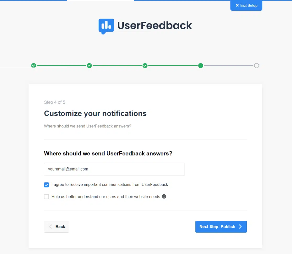 customize UserFeedback notifications