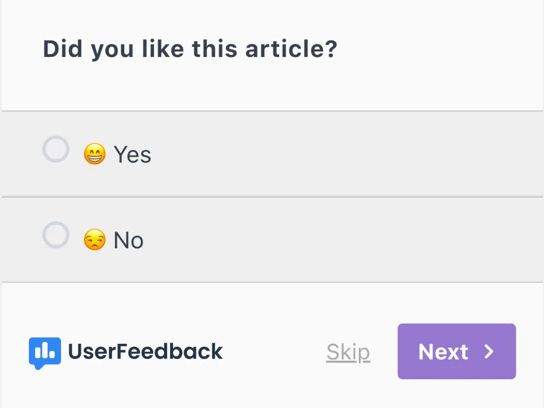 UserFeedback customer satisfaction survey template - yes/no