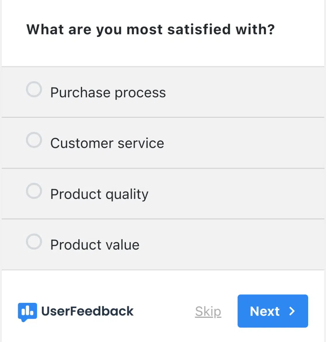 UserFeedback customer satisfaction survey template - multiple choice 