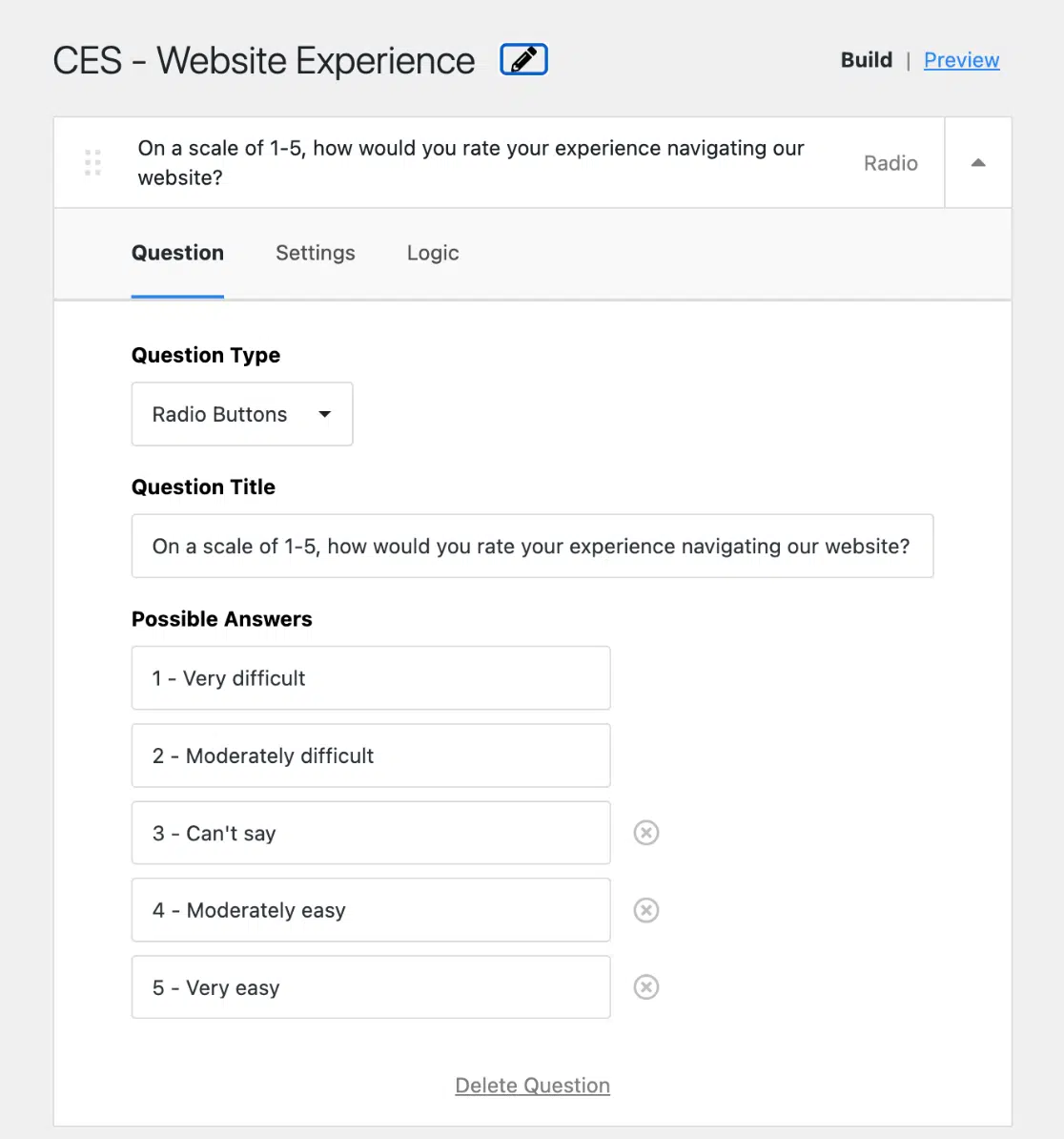 UserFeedback - website CES survey edit template 