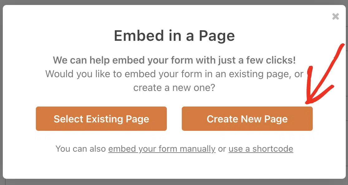 embed by create new page wpforms