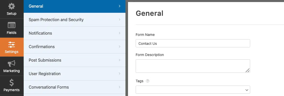 general settings wpforms