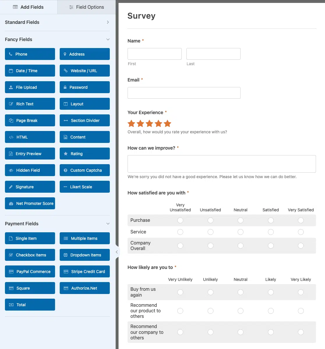 wpforms survey forms template