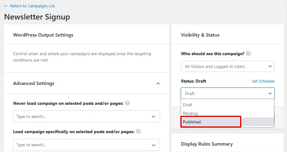 display settings optinmonster