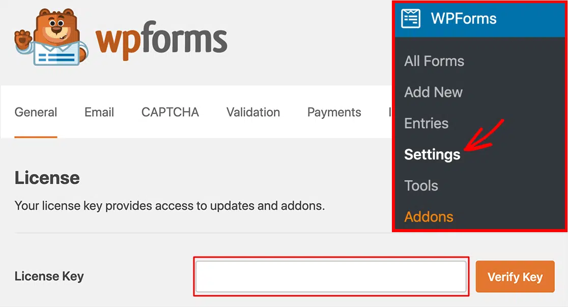 verify license key wpforms